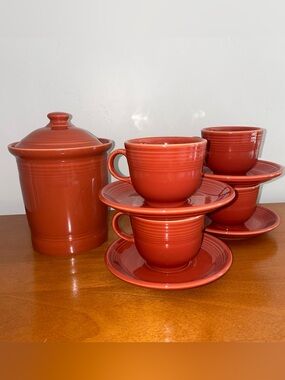 Fiesta Paprika Ceramic Cup, Saucer & Canister Set